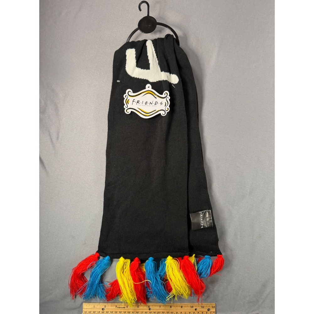 NWT Friends TV Show Logo Knit Scarf Black with Multicolor Tassels NWT